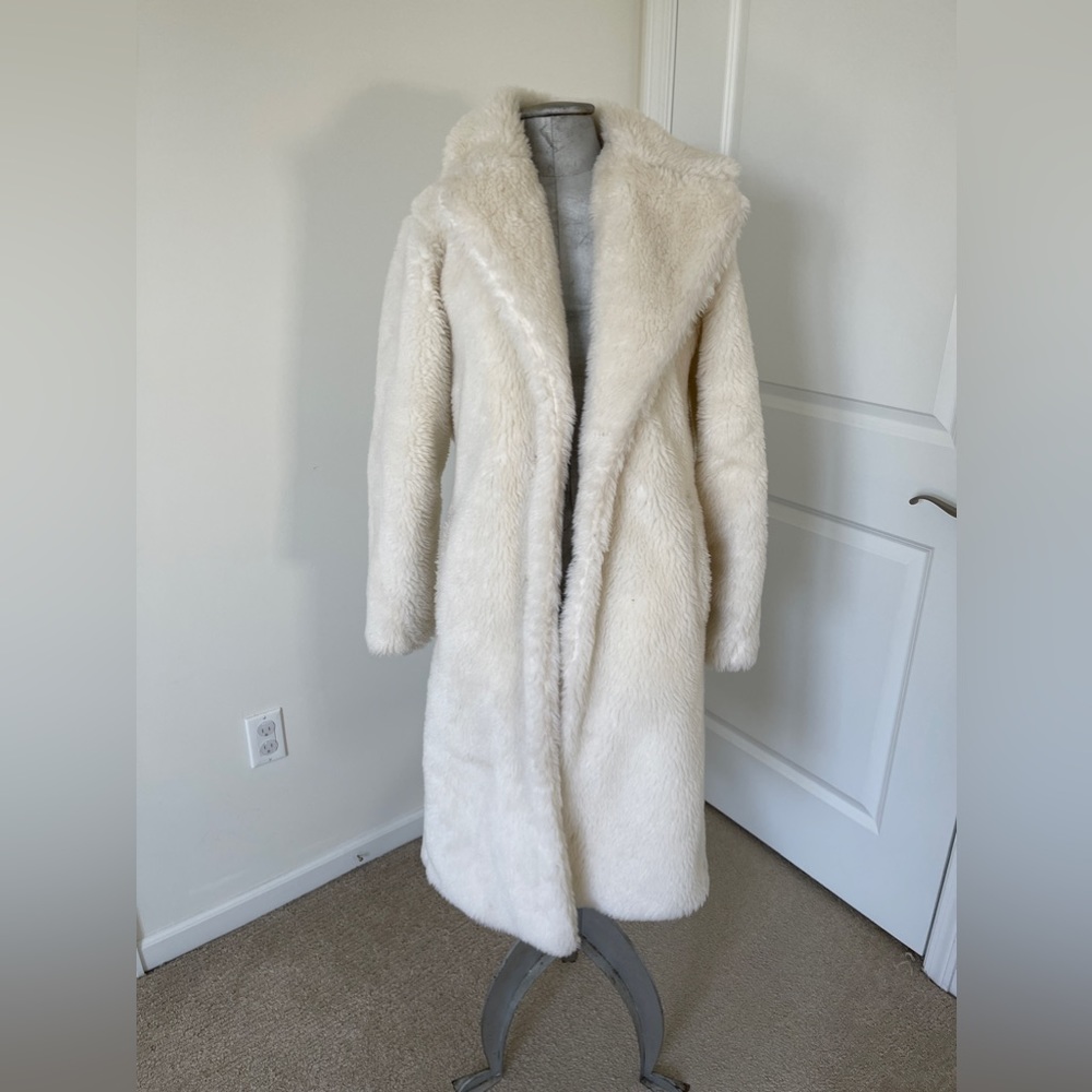 CREAM OFF WHITE TEDDY BEAR FAUX SHEARLING COAT